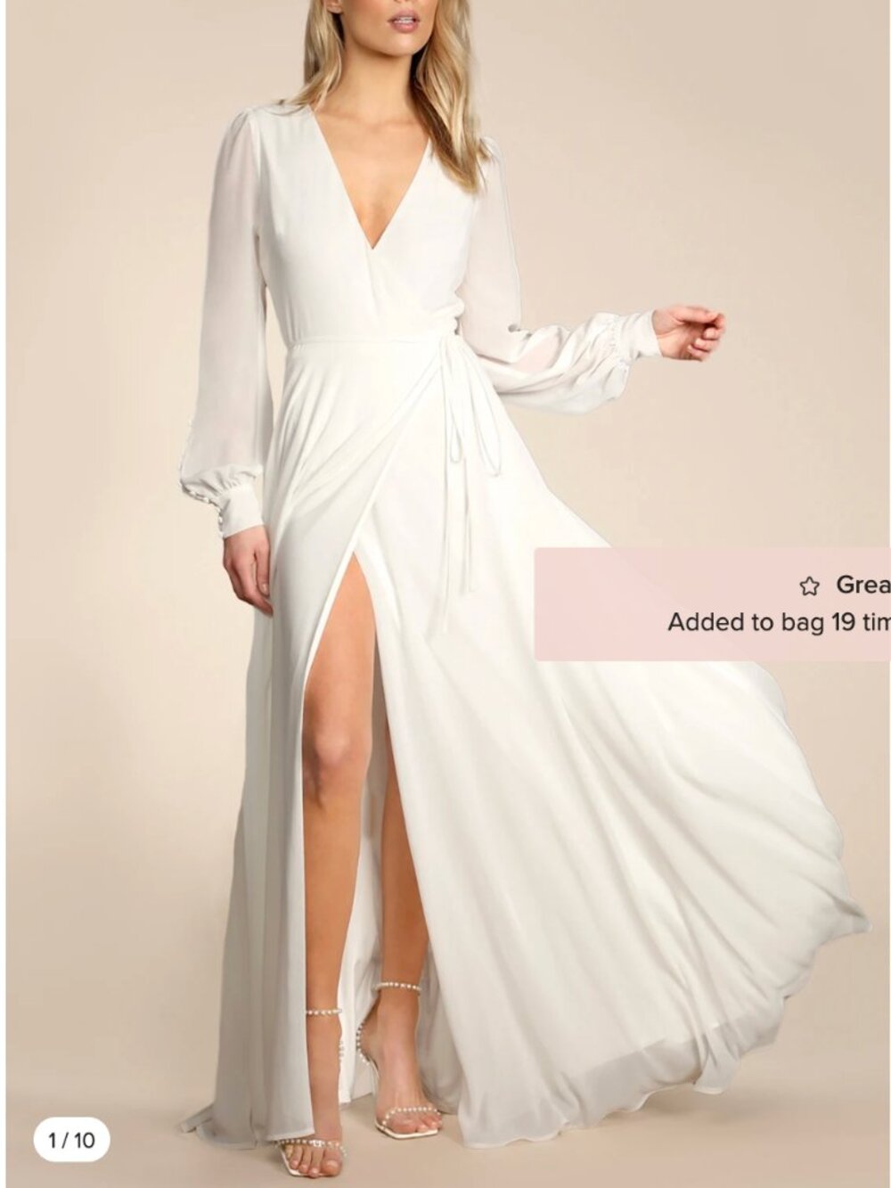 Lulus: "My Whole Heart" White Long Sleeve Wrap Dress